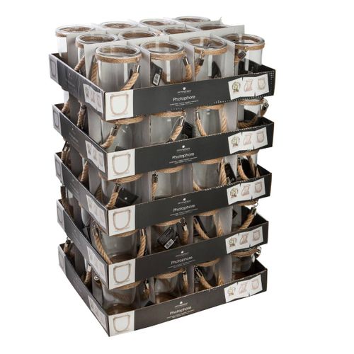 Photophore En Verre Avec Anse En Corde H 17 Cm