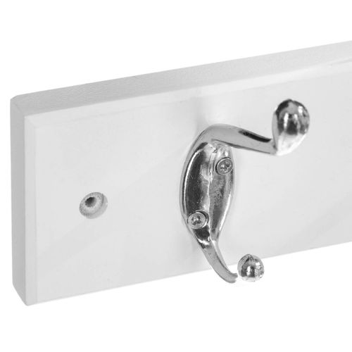 Patère En Bois Blanc Avec 4 Crochets En Métal L 42 Cm