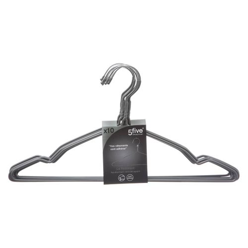 Lot De 10 Cintres Gris Clair En  Métal Et  Pvc