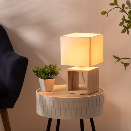 Lampe à Poser En Bois Et Abat-jour Carré H 32 Cm