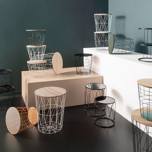 Table à Café En Métal Blanc Et Plateau En Bois H 30.5 Cm