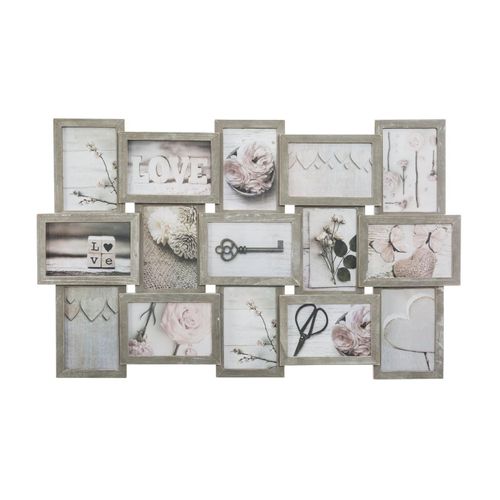 Cadre Pêle-mêle Multivues 15 Photos En Bois Patiné 72.4 X 44.8 Cm