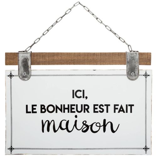 Plaque Décorative En Bois Et Métal Avec Citation 35 X 25 Cm