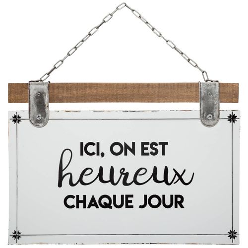 Plaque Décorative En Bois Et Métal Avec Citation 35 X 25 Cm