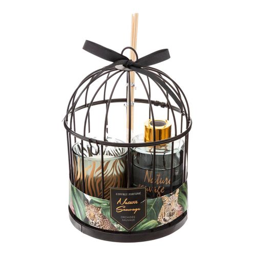 Coffret Senteur Nature Sauvage Cage En Métal , Diffuseur De Parfum Et Bougie Parfumée