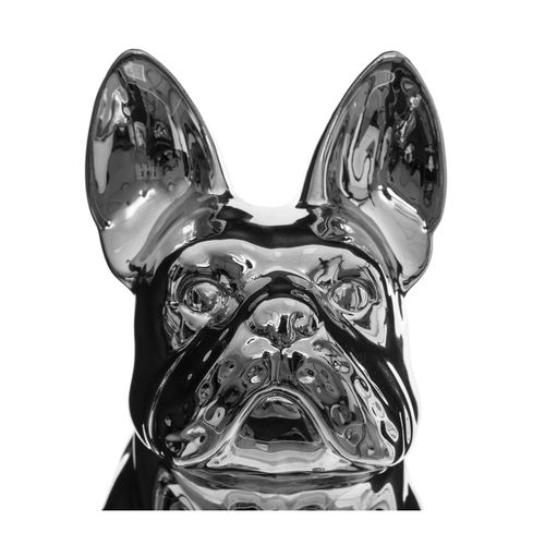 Objet Décoratif Bulldog En Céramique Argent H 22 Cm