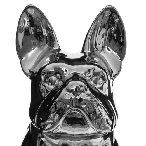 Objet Décoratif Bulldog En Céramique Argent H 22 Cm