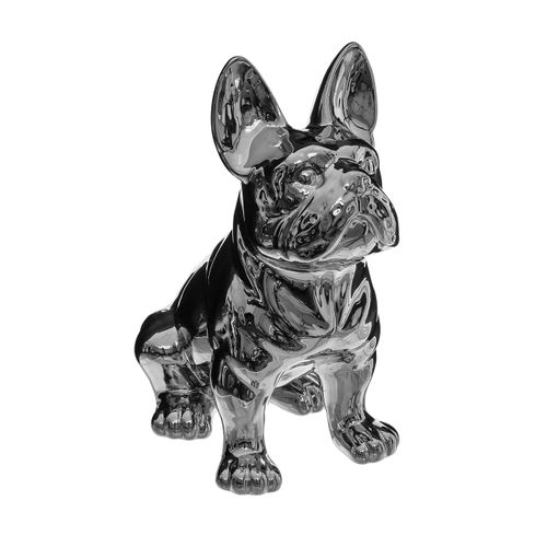 Objet Décoratif Bulldog En Céramique Argent H 22 Cm