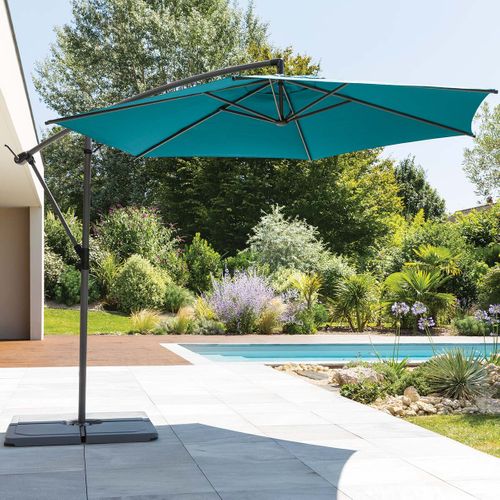 Parasol Décentré Rond Manoa Bleu Canard Hespéride