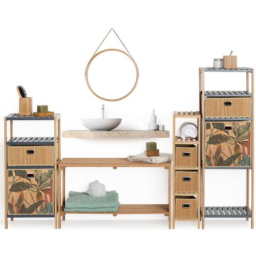 Boîte De Rangement Bambou Naturel Motif Coloré 31 X 31 Cm