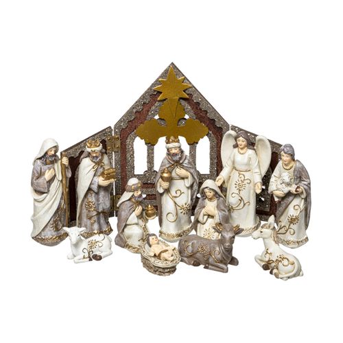 Crèche De Noël En Bois Avec 11 Santons