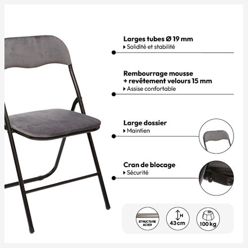 Chaise Pliante Velours Gris 5five