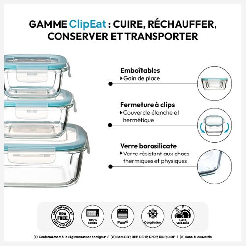 3 Petites Boîtes Carrées De Conservation Verre Clipeat