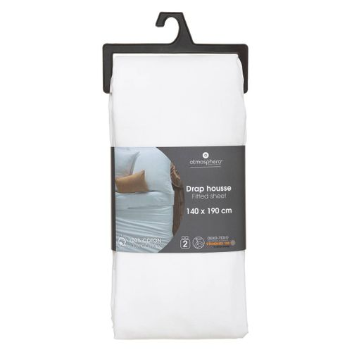 Drap Housse 2 Personnes En Coton Blanc 140 X 190 Cm