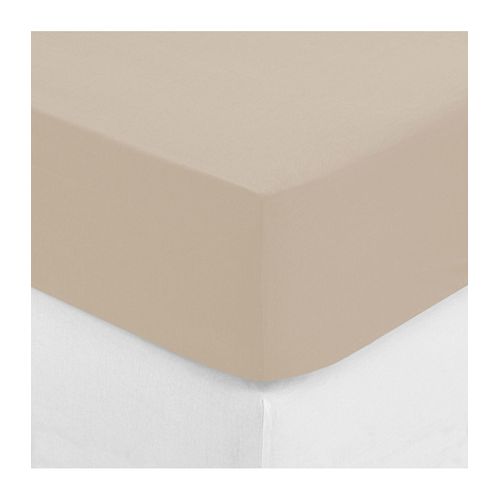 Drap Housse 2 Personnes En Coton Beige Lin 140 X 190 Cm