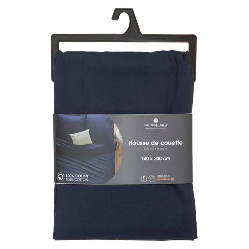 Housse De Couette 1 Personne En Coton Bleu Encre 140 X 200 Cm
