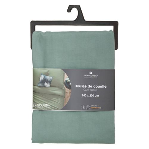 Housse De Couette 1 Personne En Coton Vert Céladon 140 X 200 Cm
