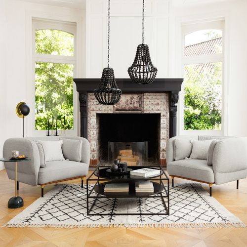 Luminaire Suspension Perles Noires En Bois D 38.5 Cm