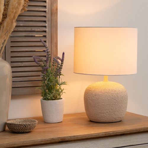 Lampe à Poser En Céramique Beige Et Abat Jour Blanc H 39.5 Cm
