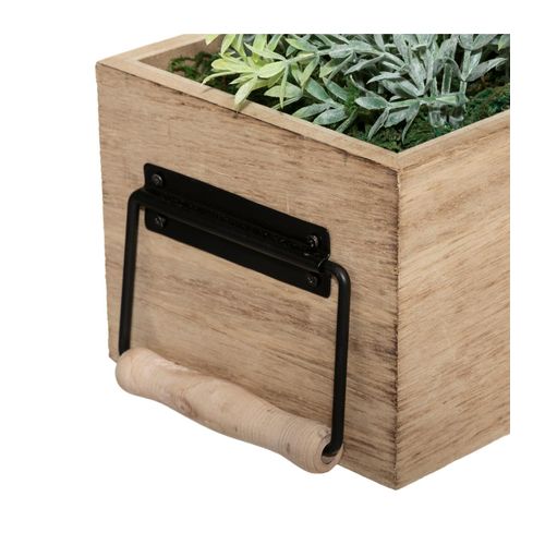 Plante Verte Artificielle Jardinière En Bois L 35 Cm