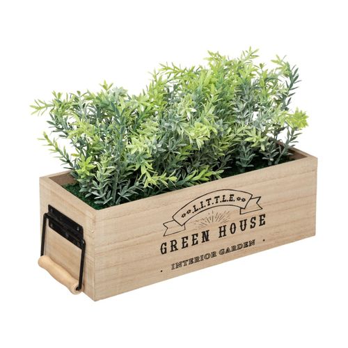 Plante Verte Artificielle Jardinière En Bois L 35 Cm