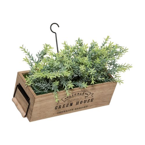 Plante Verte Artificielle Jardinière En Bois L 35 Cm
