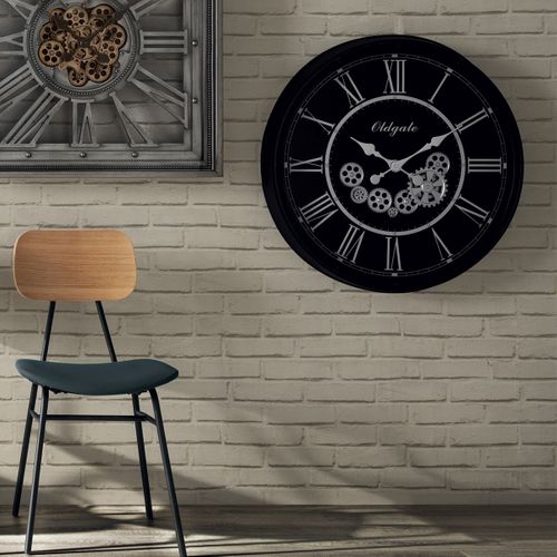 Grande Pendule Murale Noir Rétro D 76 Cm
