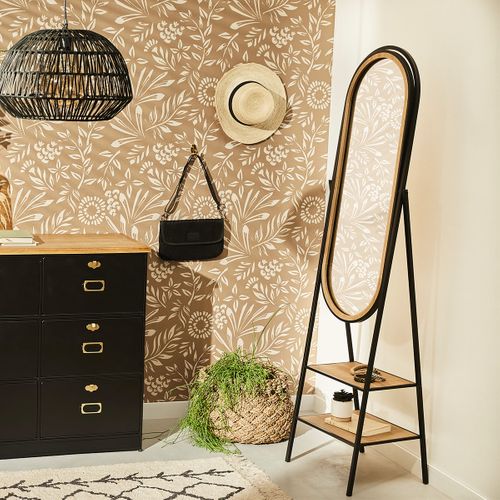 Miroir Sur Pied En Bois Et Métal Avec 2 Étagères 160 X 44 Cm