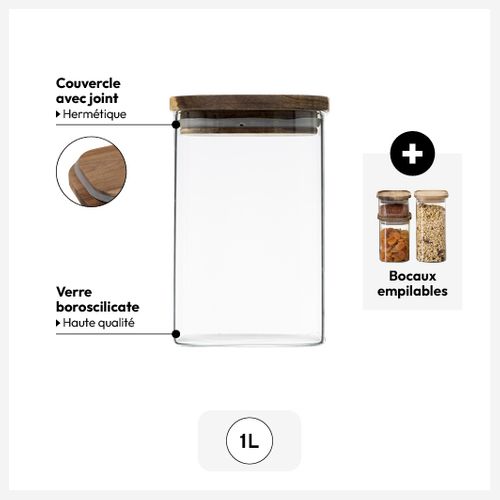 Bocal Verre Couvercle Acacia 1l Hermet