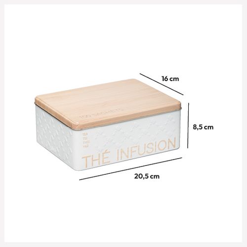 Boîte à Thé et Infusions En Métal Blanc Déco Relief Beige