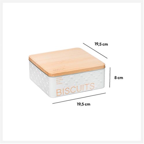 Boîte à Biscuits En Métal Blanc Déco Relief Beige