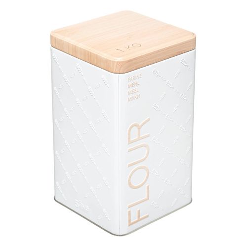 Boîte à Farine En Métal Blanc Déco Relief Beige