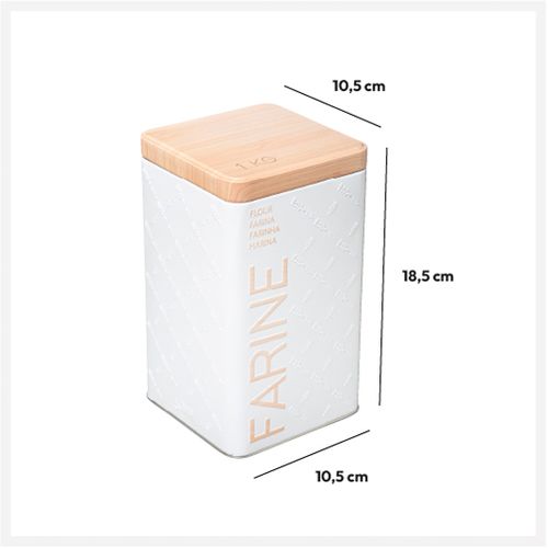Boîte à Farine En Métal Blanc Déco Relief Beige