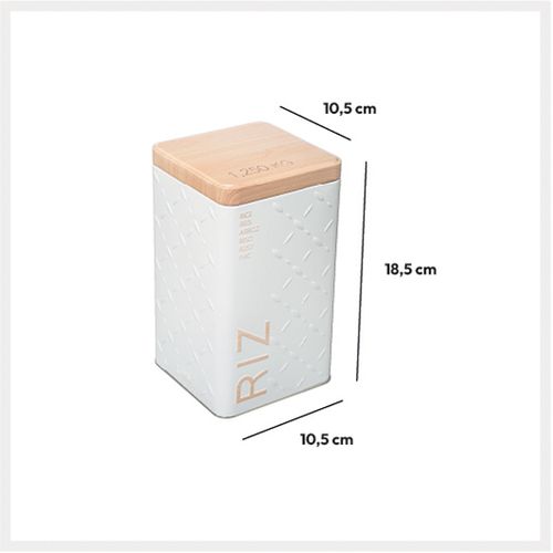 Boîte à Riz En Métal Blanc Déco Relief Beige