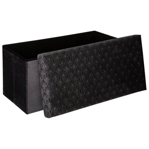 2 En 1 Pouf Pliant Double Et Coffre De Rangement En Velours Gris 76 X 38 Cm