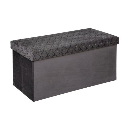2 En 1 Pouf Pliant Double Et Coffre De Rangement En Velours Gris 76 X 38 Cm