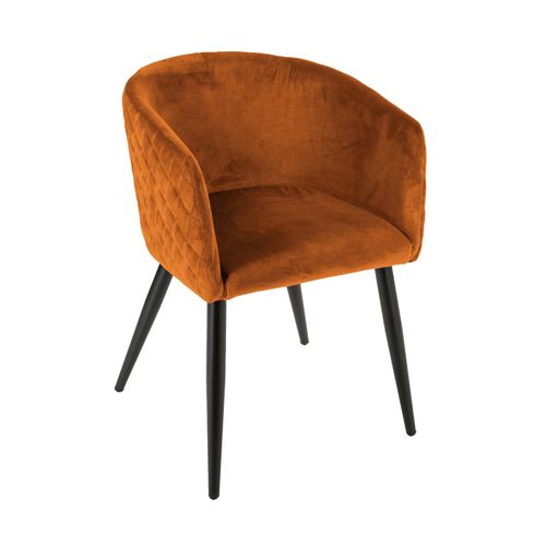 Chaise Fauteuil De Table En Velours Ambre Et Pieds En Métal Noir