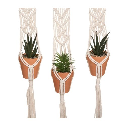 Suspension En Coton 3 Plantes Artificielles Pots En Terre Cuite  H 68 Cm