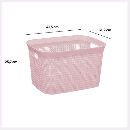 Panier à Linge 25l Rose 2 Poignées Intégrées L 41.6 X L 31.6 X H 25.9 Cm