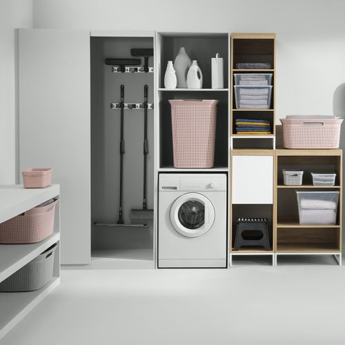 Panier à Linge 45l Rose 4 Poignées Intégrées L 59 X P 41 X H 27.7 Cm