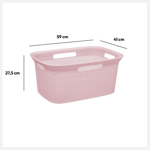 Panier à Linge 45l Rose 4 Poignées Intégrées L 59 X P 41 X H 27.7 Cm