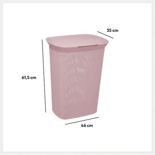 Panier à Linge 57l Rose Poignées Et Couvercle Intégrés L 46.5 X L 35 X H 61.6 Cm