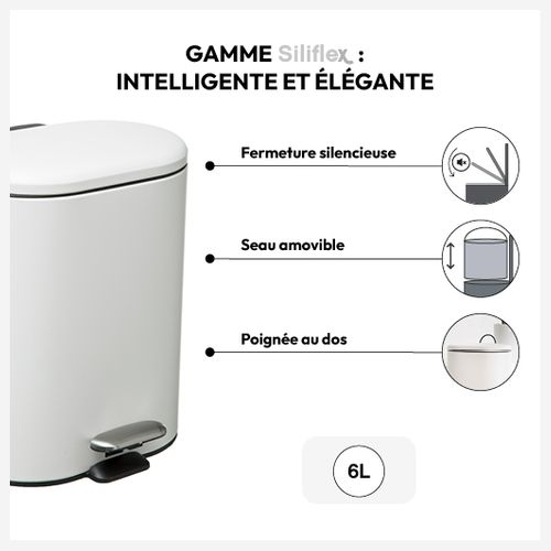 Poubelle De Salle De Bain En Métal Blanc Soft Close 6 L
