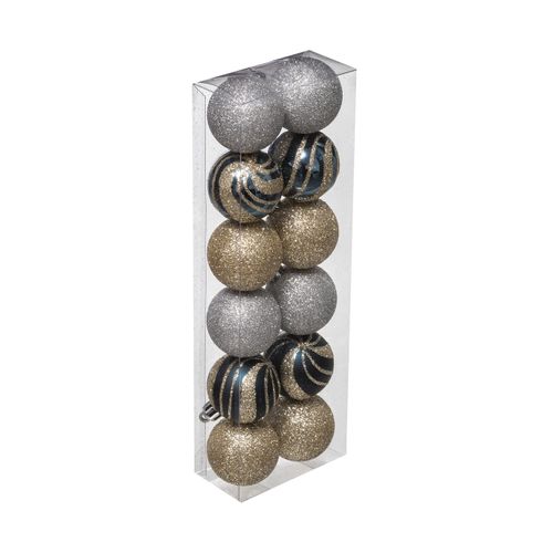 Déco De Sapin Lot De 12 Boules De Noël D 4 Cm - Champagne Bleu Et Argent