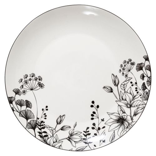 Assiette plate Ø. 27 cm WHITE FLORAL Blanc / Noir
