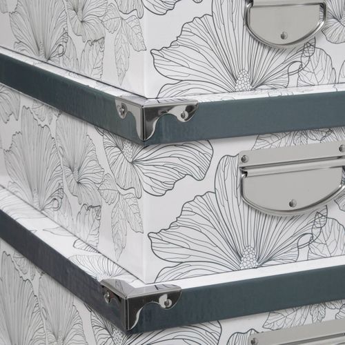 Lot De 6 Boîtes De Rangement Avec Poignées Et Coins En Métal Déco Noir et Blanc