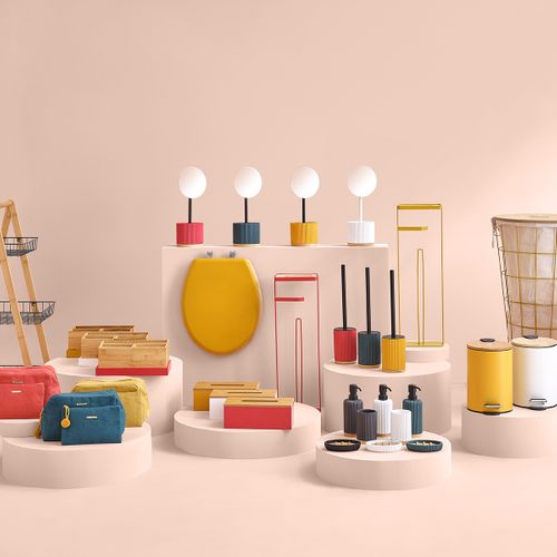 Set De 2 Trousses De Toilette Et Maquillage Jaune Moutarde Avec Pompons