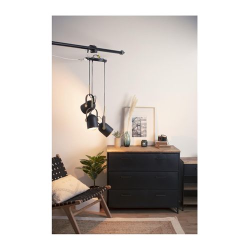 Luminaire Suspension 3 Lampes En Métal Noir et Doré H 83 Cm