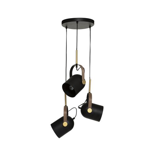 Luminaire Suspension 3 Lampes En Métal Noir et Doré H 83 Cm
