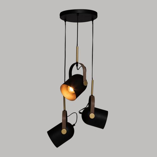 Luminaire Suspension 3 Lampes En Métal Noir et Doré H 83 Cm